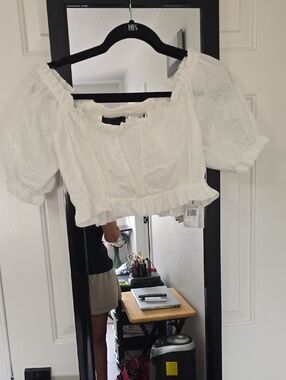 Peixoto White Off-Shoulder Ruffle Crop Top - Women Sz Med Nwt